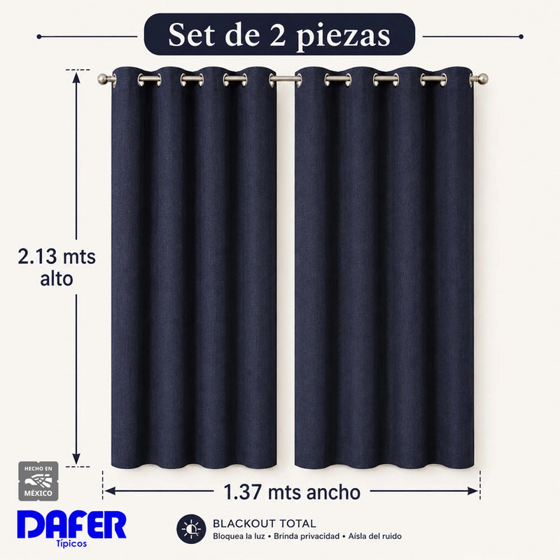 Set De Cortinas Blackout  Impermeables 1.37 X 2.13mts Luna® Azul