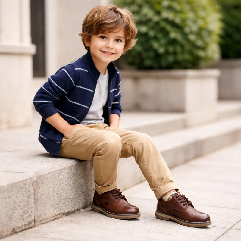 Zapato Tipo Oxford Para Niño 435502-m Marca Coqueta Y Audaz® Marrón Perforado 18.5 Mx