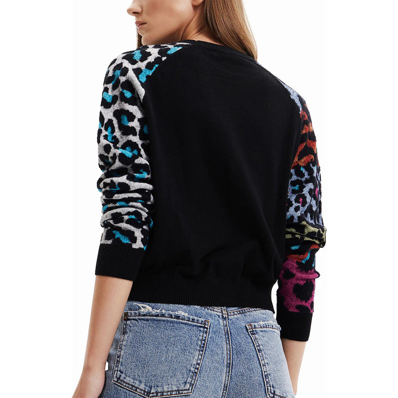 Suéter Manga Larga Para Mujer 22wwjf80/2000 Marca Desigual® Negro Animal Print L