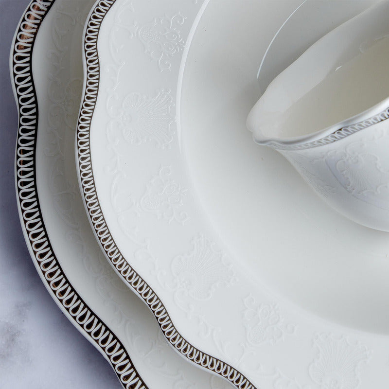 Vajilla De Porcelana Con Filo Platino 20pz Marca Kaiser® Blanco Filo Platino