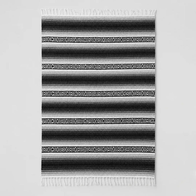 Falsa Artesanal 1.90m X 1.20m Cobija Multiusos Mexicana Geométrico 1 Kg Gris