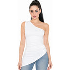 Blusa Asimetrica Para Mujer Mod. N43141 Marca Bobois® Blanco Lisa Ch