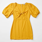 Vestido Para Mujer Mangas Cortas Abullonadas Mod.56734 Stop® Mostaza Lisa M