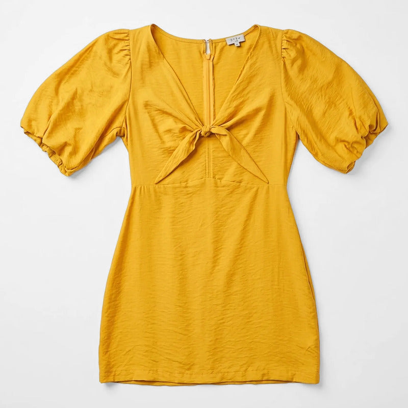 Vestido Para Mujer Mangas Cortas Abullonadas Mod.56734 Stop® Mostaza Lisa M