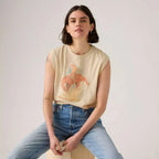 Playera Boxy Tank Para Dama Mod. 001mw0004 Marca Levis® Beige Rodep Xch Estampa Localizada