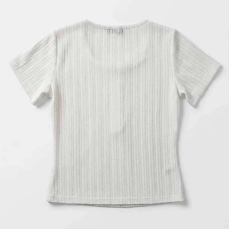 Blusa Casual Semi Calada Para Mujer Mod. K799 Marca Julys® Ivory Calado Ch
