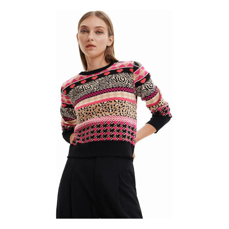 Suéter Casual Para Mujer Estampado Original Marca Desigual® Multicolor 22wwjf72