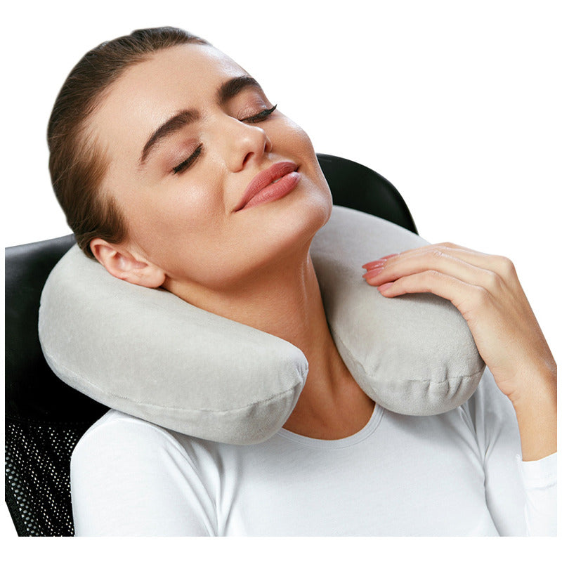Almohada De Viaje Memory Foam Soporte Cuello Marca Arvic® Gris Liso