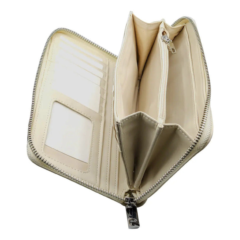 Cartera Para Dama Bordada Mod. 25sapy Marca Desigual® Color Beige Diseño De La Tela Floreado