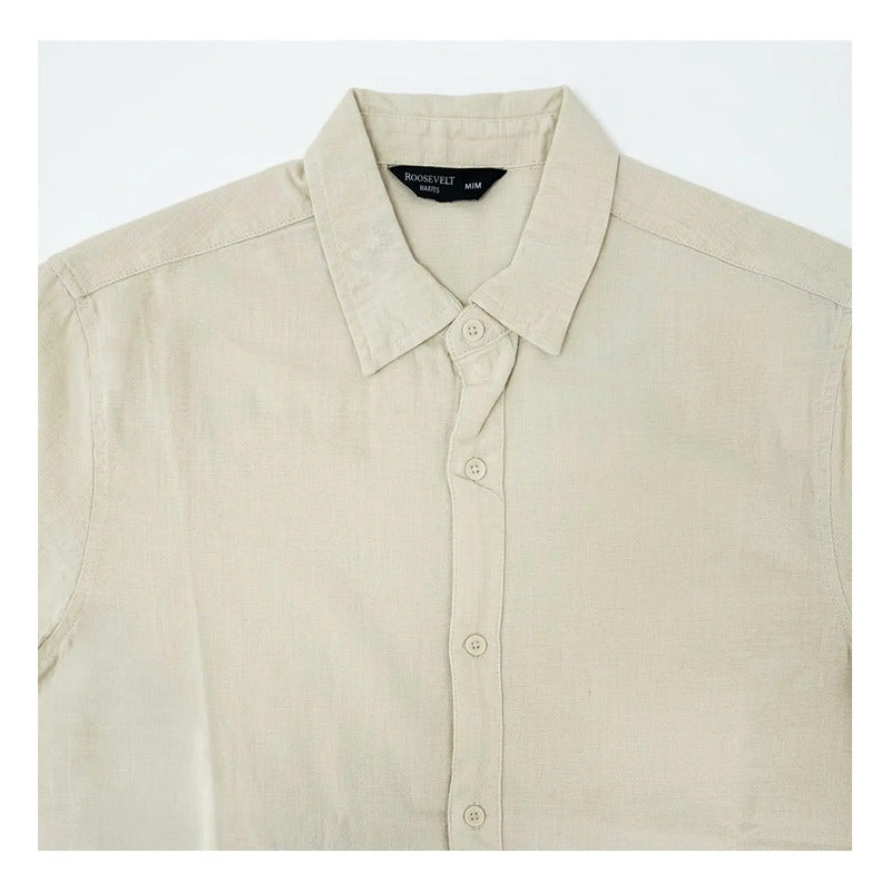 Camisa Lino Regular Fit Para Hombre Mod. Le2601 Roosevelt® Beige Lisa G