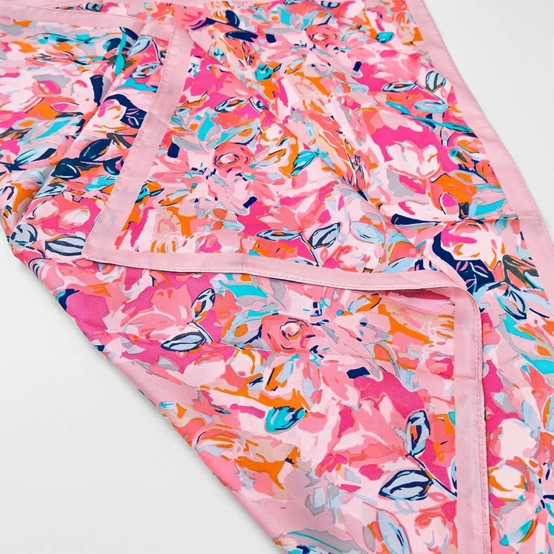Mascada Ejecutiva De Satín Cuadrada Fina Para Mujer Multicolor Floral Abstracta Unitalla