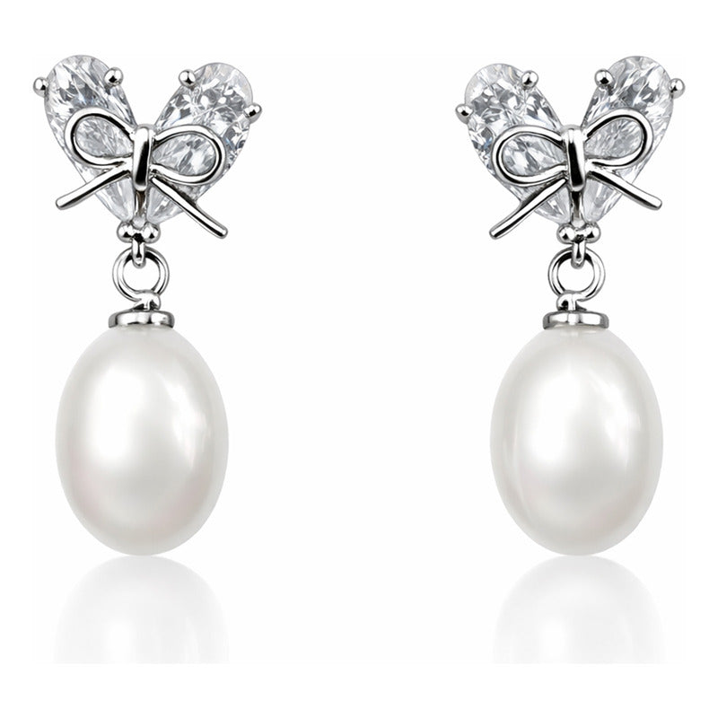 Aretes Elegantes Mujer Bisutería Fina Corazón De Diamante Plateado