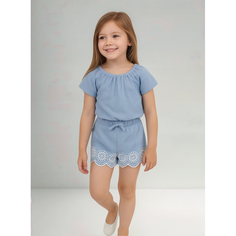 Short De Niña Con Bordado Mod.216-9011al Marca Losan®