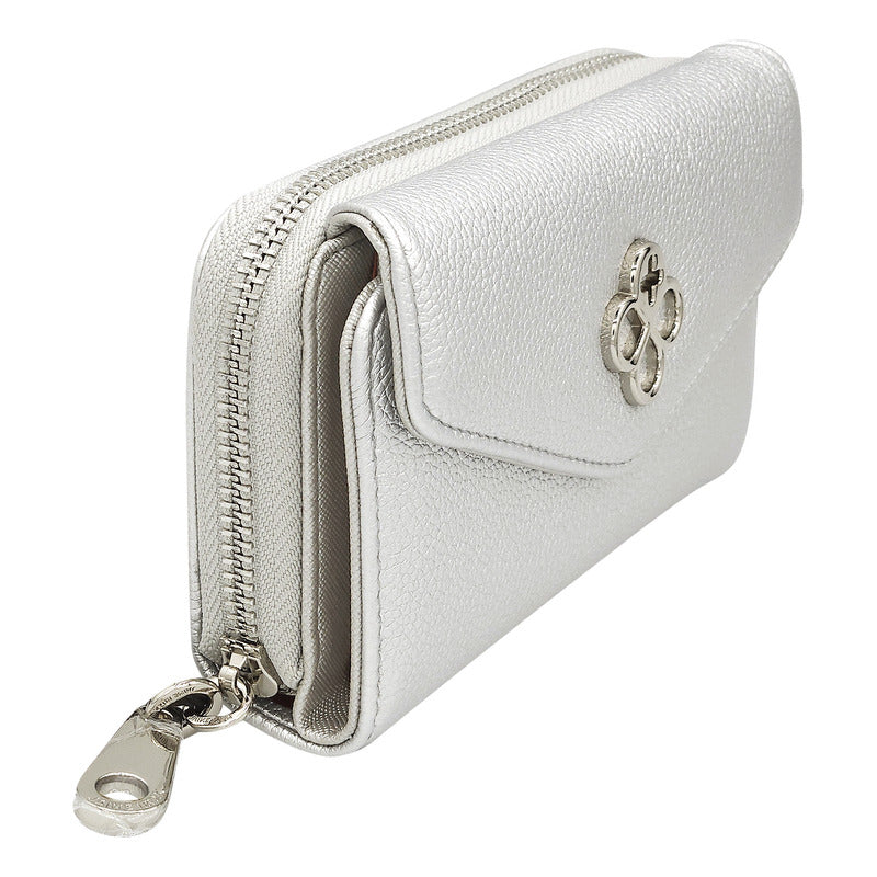 Cartera Elegante Para Mujer Mod. Ji 623 Marca Jaime Ibiza® Plateado Texturizado