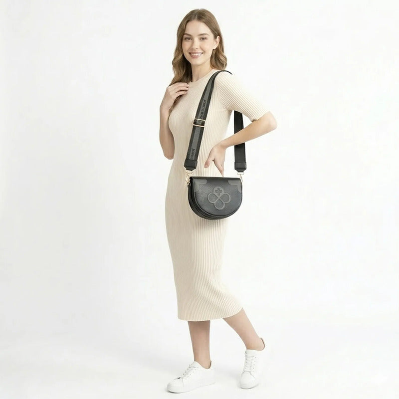 Bolsa Crossbody Para Mujer Mod. Ji 2123 Marca Jaime Ibiza® Negro Lisa Níquel