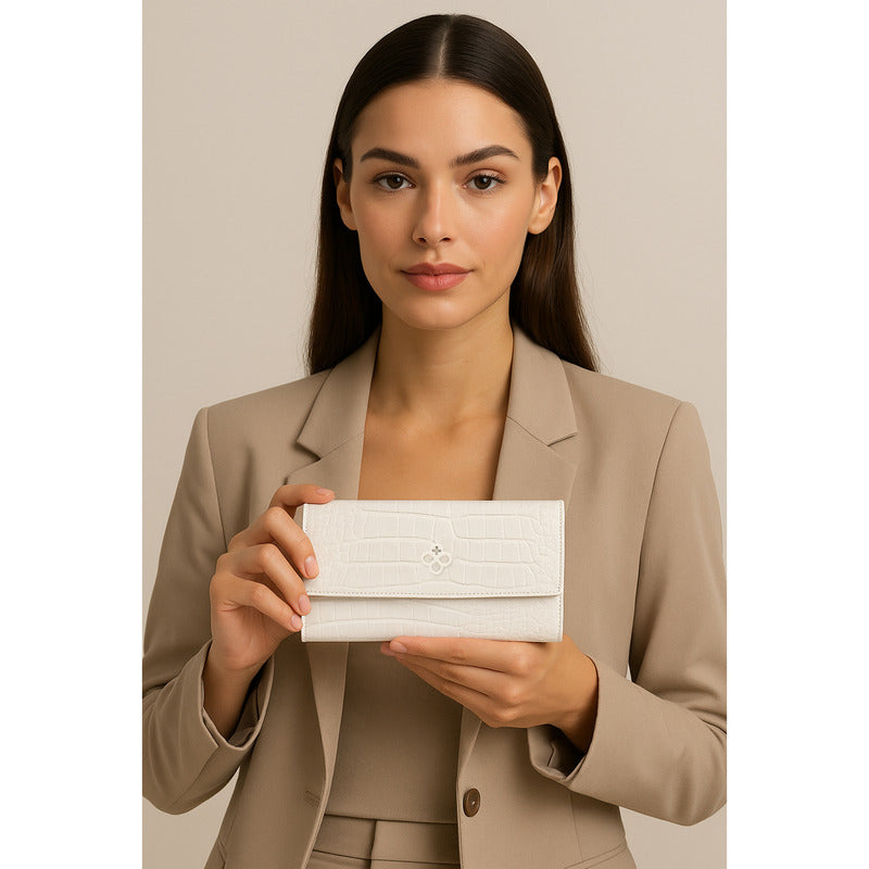 Cartera Mediana Crossbody Para Dama Mod. Ji 532 Jaime Ibiza® Blanco Croco Croco