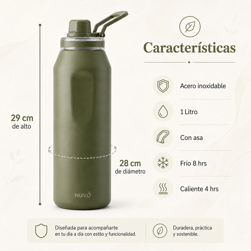 Termo De Acero Inoxidable Insulado 1 Litro Marca Nuvó® Verde Musgo