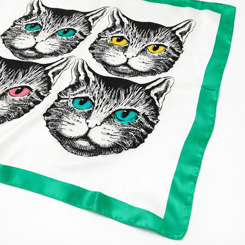 Mascada Ejecutiva De Satín Cuadrada Fina Para Mujer Multicolor Gatos Unitalla