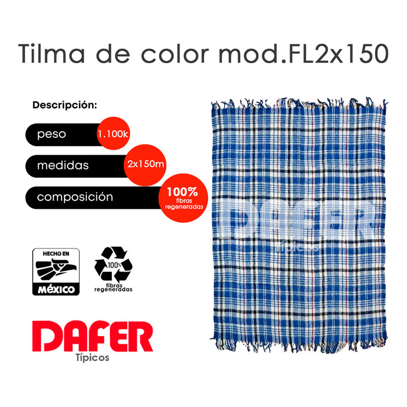 Cobija Mexicana Tilma De Color Mod.fl 2x1.50m Económica Cuadros 1.1 Kg Morado