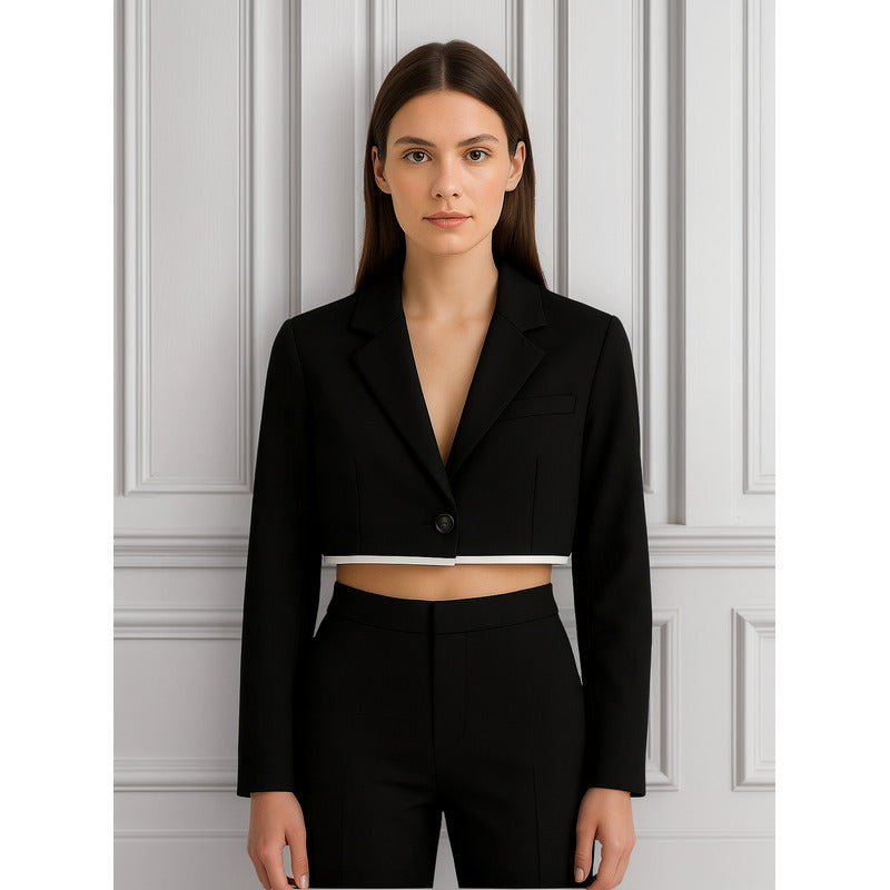 Blazer Casual Corto Para Dama Mod. Bj07377 Marca. Blashe® Negro Lisa L