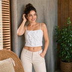 Blusa Top De Tirantes Con Flor Desmontable Al2107 Julys® Blanco Lisa Ch