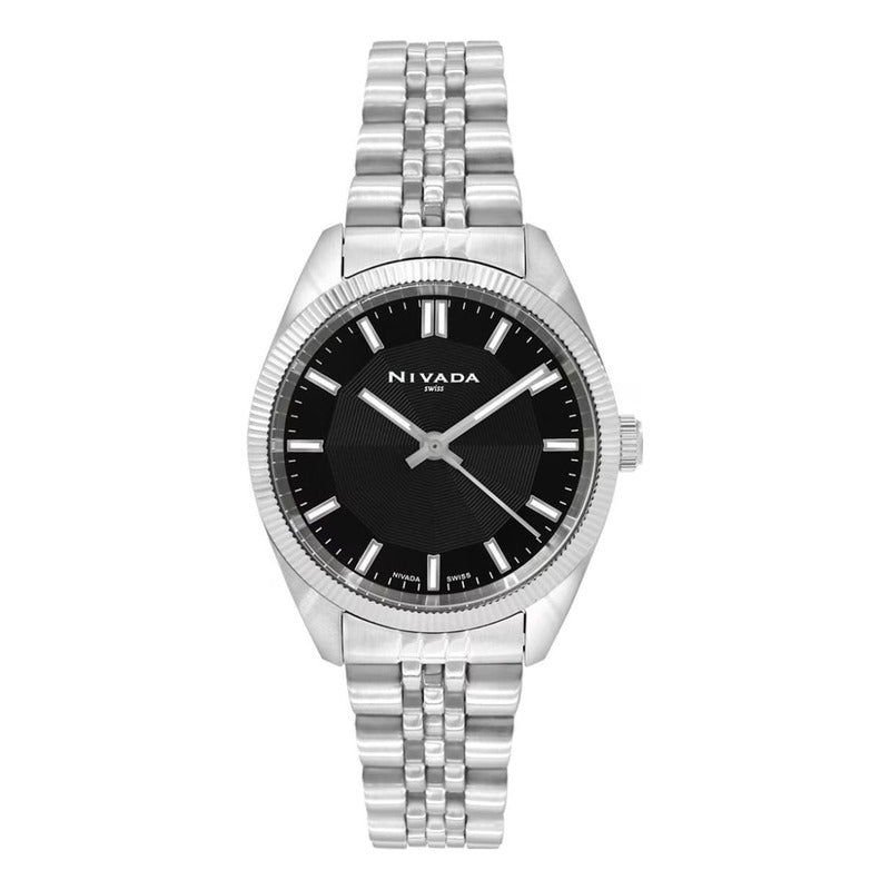 Reloj Para Mujer Np22362lacni Marca Nivada Swiss® Plateado Negro