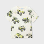 Playera Casual Para Niño Mod.3068 Marca Mayoral® Blanco Monster Truck 5 Años Lisa