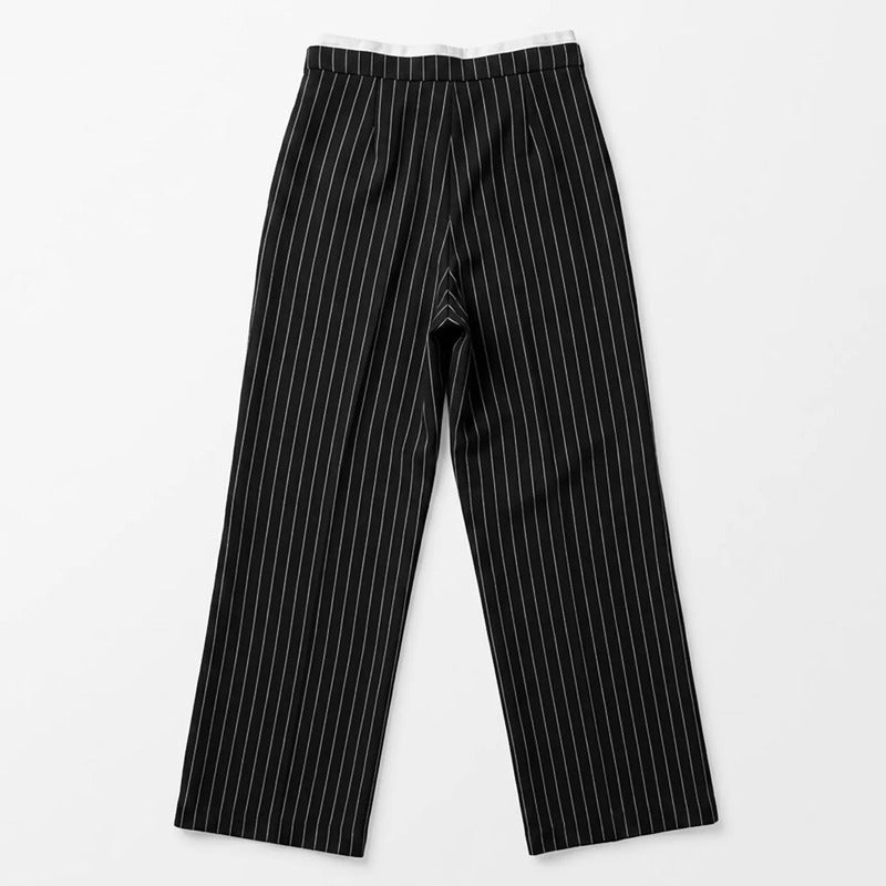 Pantalon Amplio Para Mujer Mod. W61100 Marca Bobois® Negro Rayas Ch