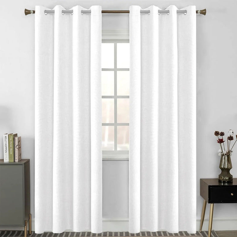 Cortina Blackout 2 Paneles Textura Lino Impermeable Luna® Blanco