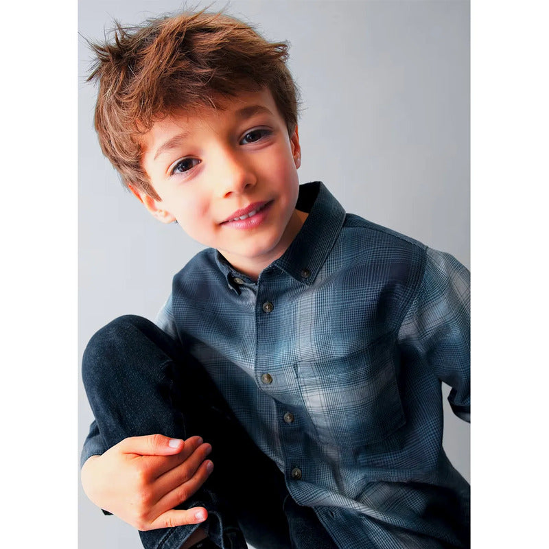 Camisa De Cuadros Para Niño Mod.4128-4127 Marca Mayoral® Azul Rayas 10