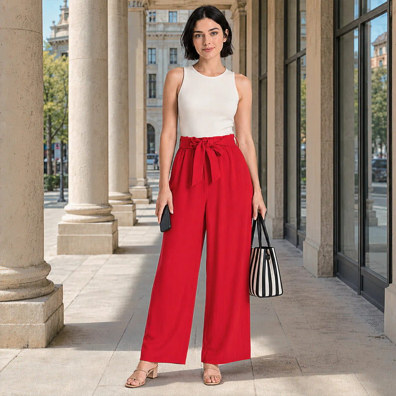 Pantalon Ancho Para Mujer Mod. Alfnsn Marca Sterling® Rojo Lisa G