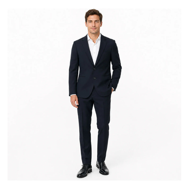 Traje Para Hombre Tejido Elastico Mod.59734 Marca Puro Ego® Azul Oscuro Lisa 54
