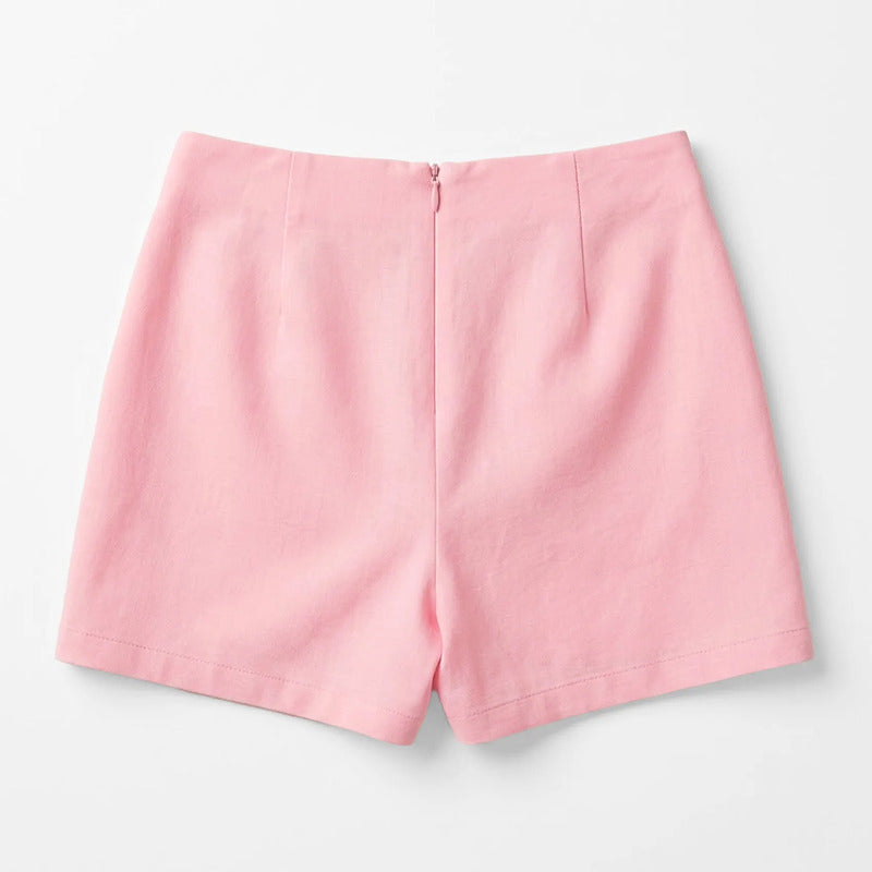 Falda Short Con Encaje Para Mujer 45-26 London Fashion® Rosa Lisa Ch