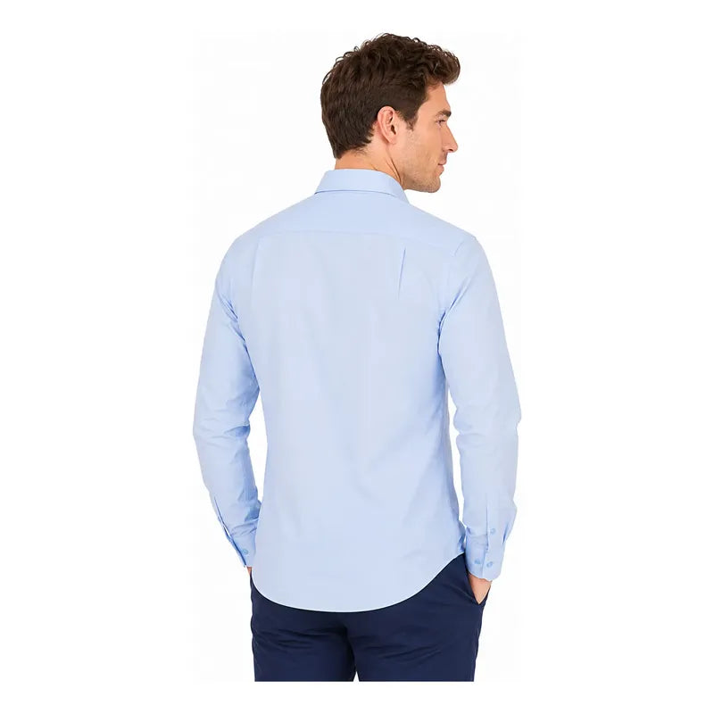 Camisa Para Hombre Con Cuello Ajustable 13062 Manchester® Celeste Lisa 17