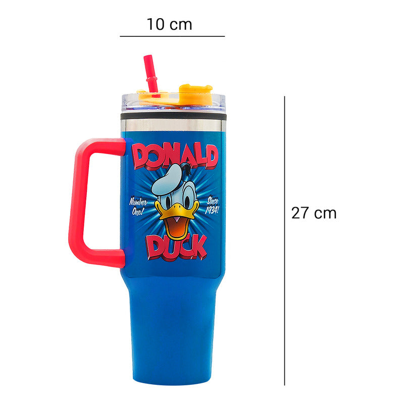 Termo Doble Pared Con Asa Y Popote 1.2 L Diseños Animados