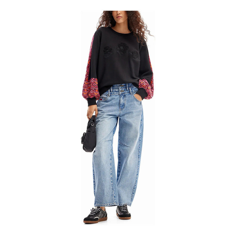 Sudadera Mangas Bordadas Para Mujer 24swsk29/2000 Desigual® Xl Negro Bordado