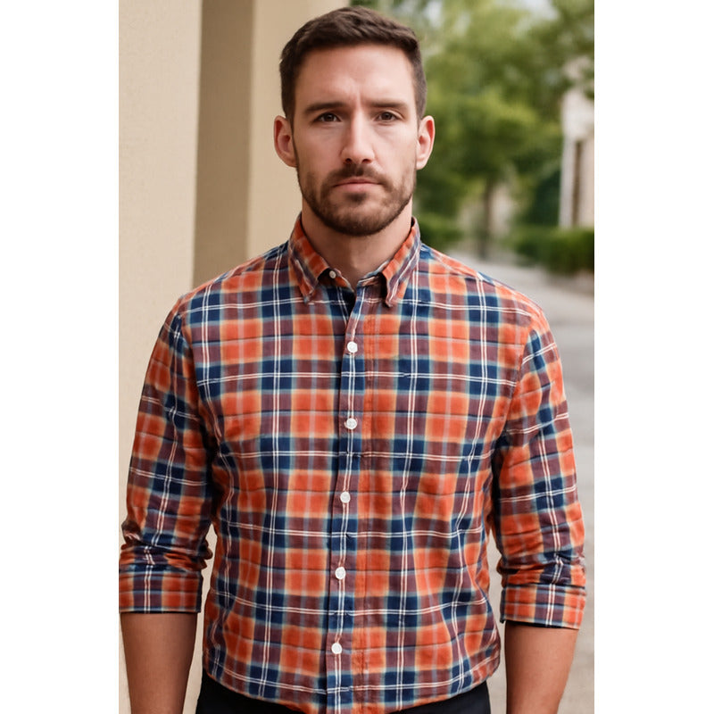 Camisa Regular Fit Cuadros Para Hombre Marca White Peak®