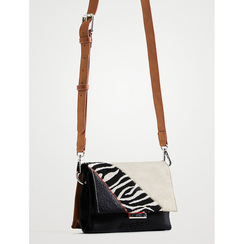 Bolso Bandolera Animal Patch Para Mujer Marca Desigual® Multicolor Lisa/ Animal Print Níquel Marrón Claro