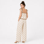 Conjunto Para Mujer Pantalón Palazzo+crop Top Marca Exotica® Beige Lunares Eg