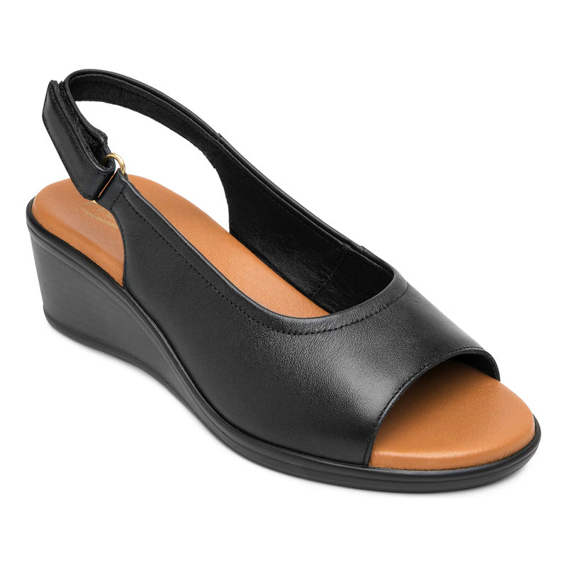 Sandalia Cuña Baja Para Mujer Mod.123717 Marca Flexi® Negro Liso 24 Mx