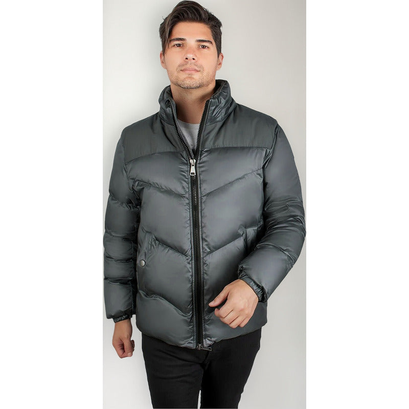 Chamarra Acolchada De Pluma Mod. Cw83-pol8757 Greenlander® Gris G Geométrico
