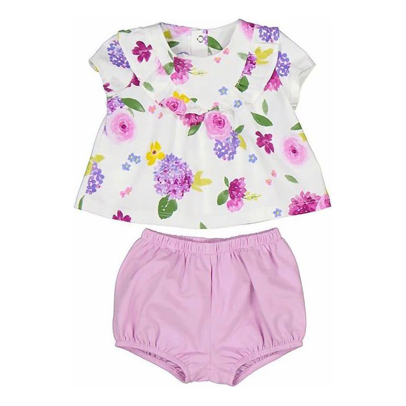 Conjunto Para Bebé Blusa+short Mod.1610 Marca Mayoral® Multicolor Morado 4-6 Meses