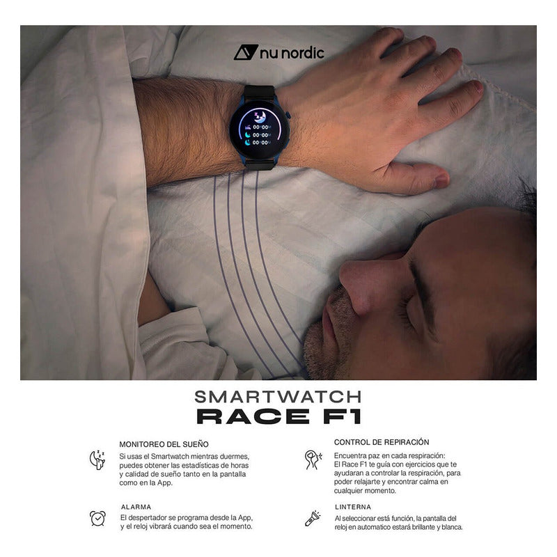 Reloj Smartwatch Hombre Race F1 Nylon Marca Nu Nordic® Negro Liso Naranja