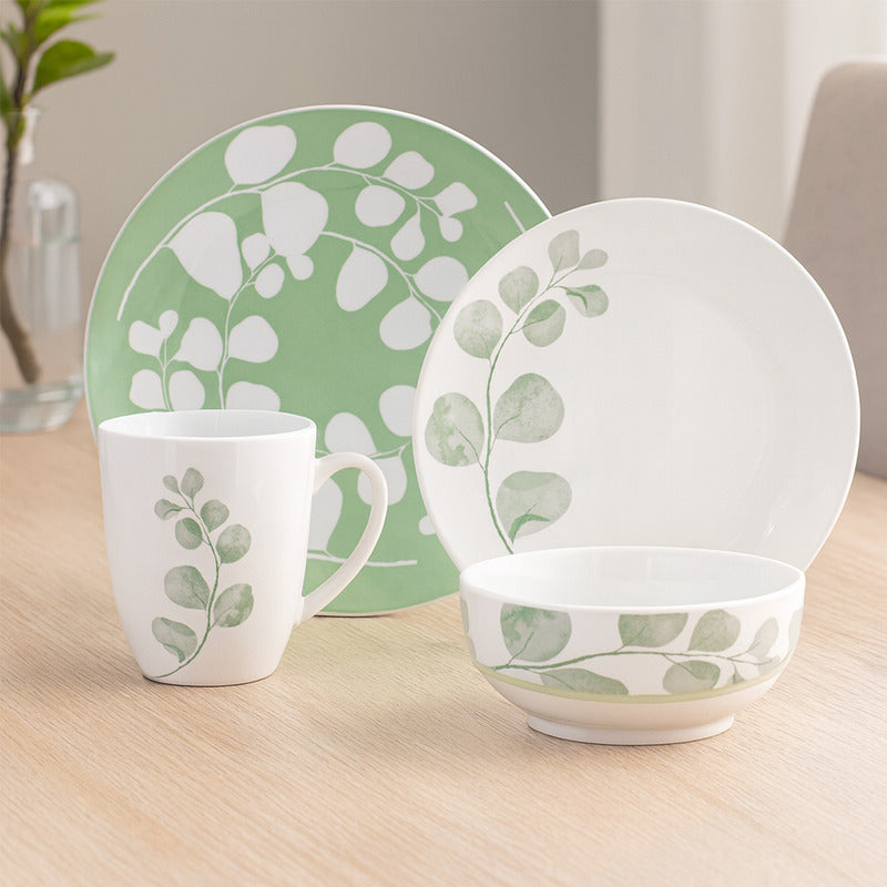 Vajilla Alemana De Porcelana Fina Botánica 16pz Kaiser® Blanco/azul