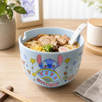 Tazón Ramen De Cerámica + Cubiertos Stitch 600ml Fun Kids® Azul Claro