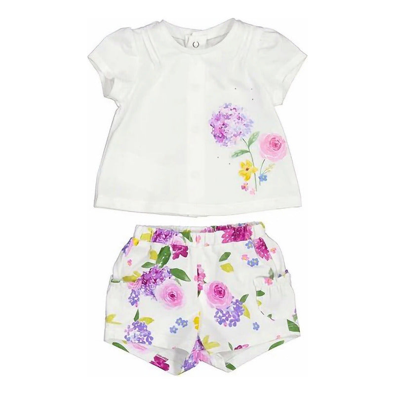 Conjunto Para Bebé Blusa+short Mod.1610 Marca Mayoral® Multicolor Blanco 6-9 Meses