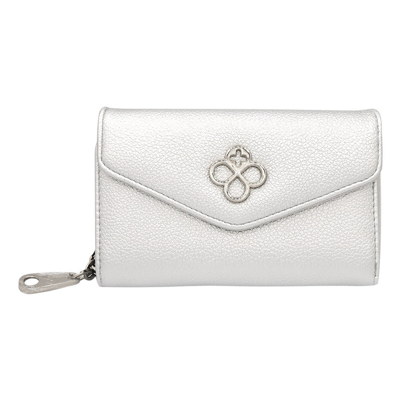 Cartera Elegante Para Mujer Mod. Ji 623 Marca Jaime Ibiza® Plateado Texturizado