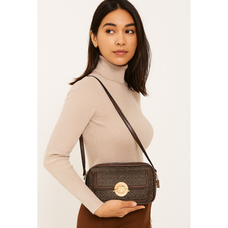 Bolso Crossbody Para Mujer Mod. Ji 2376 Marca Jaime Ibiza® Marrón Geométrico Níquel