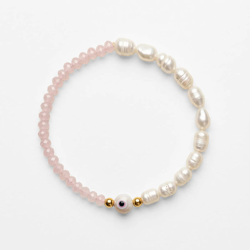Set Collar, Pulsera Y Aretes Ojo Turco Rosa Bisutería Fina Multicolor
