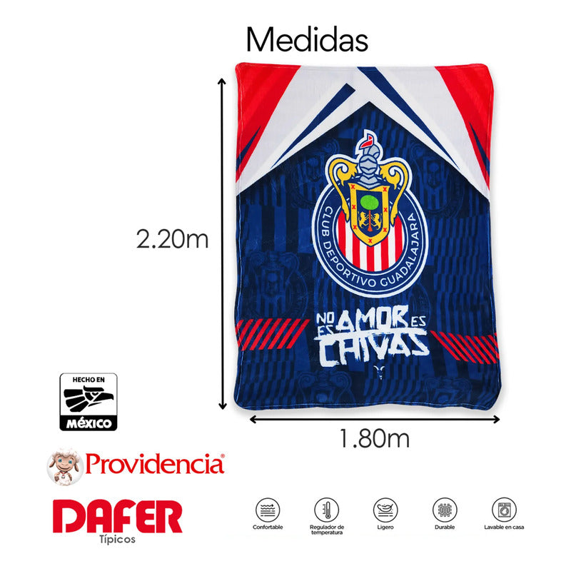 Frazada Ligera Super Suave Matrimonial Futbol Providencia® Equipo 500 G Chivas